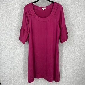 Froxx Womens 100% Silk Puff Bubble Sleeve Midi Shift Dress Size M Berry Red